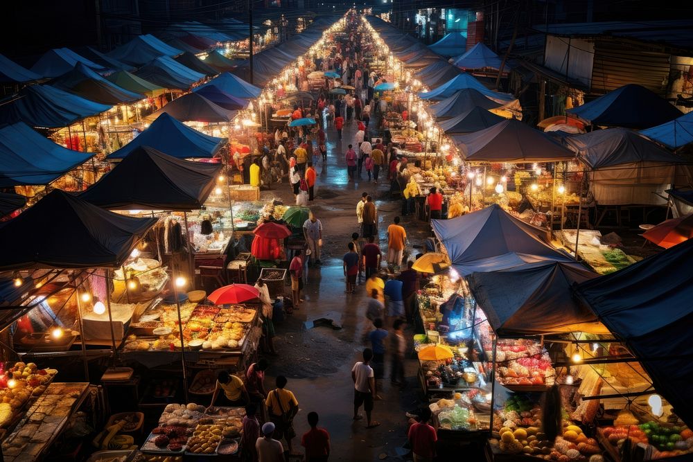 Night market bazaar city architecture. AI generated Image by rawpixel.
