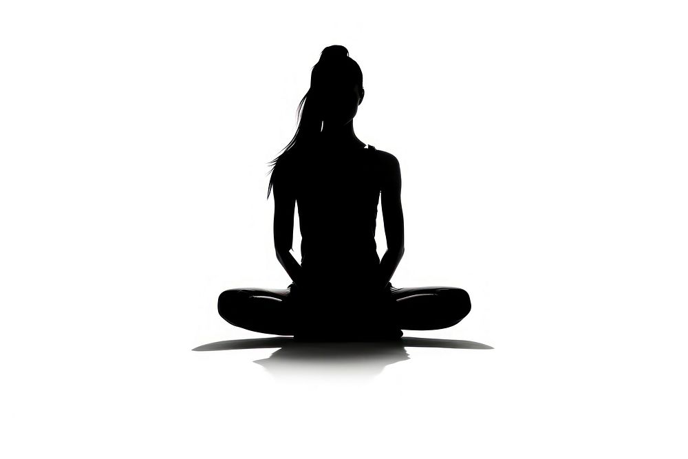 Yoga pose sitting silhouette adult white background. AI generated Image by rawpixel.