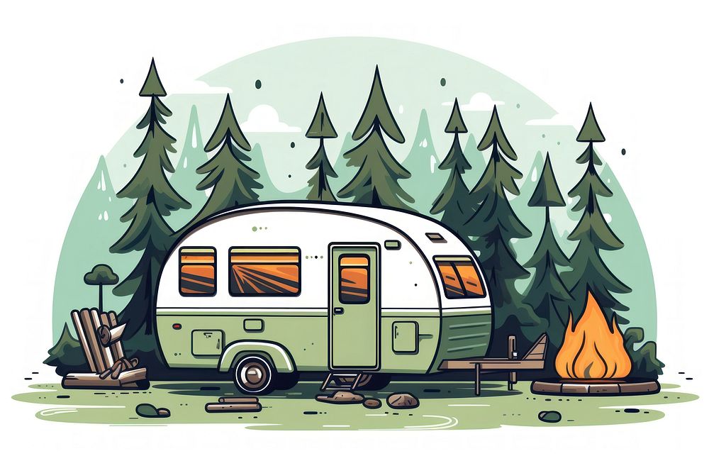 Camping outdoors vehicle cartoon. AI generated Image by rawpixel.