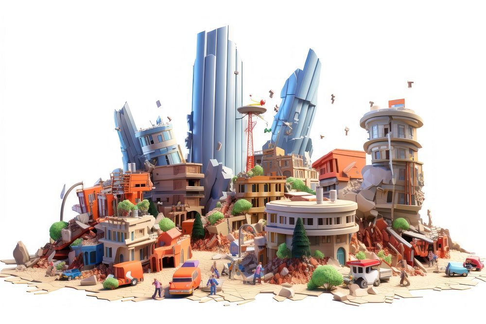 Disaster city outdoors cartoon white background. AI generated Image by rawpixel.