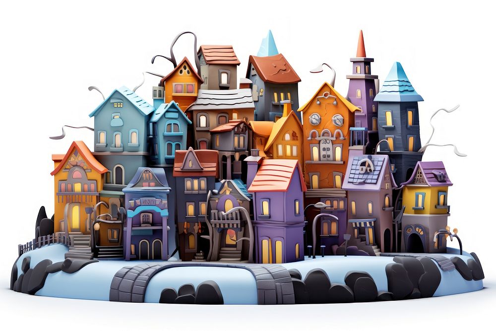 Haunted city architecture building cartoon. AI generated Image by rawpixel.