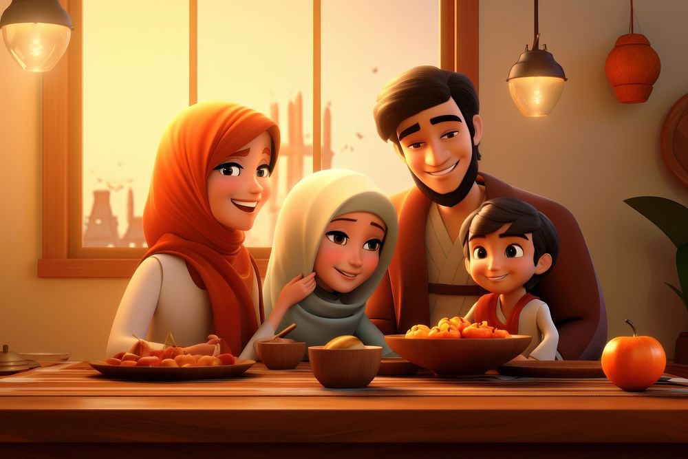 Iftar muslim family cartoon father adult. AI generated Image by rawpixel.