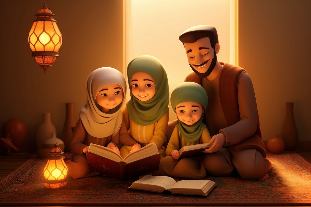 Ramadan muslim family cartoon father adult. AI generated Image by rawpixel.