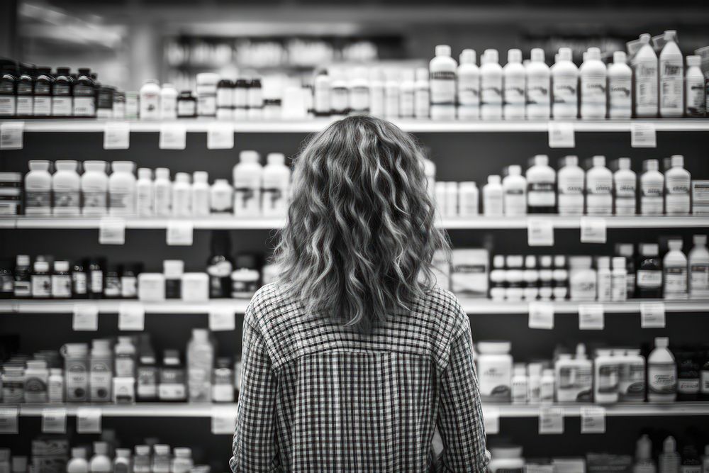 Drug store pharmacy choosing shelf. AI generated Image by rawpixel.