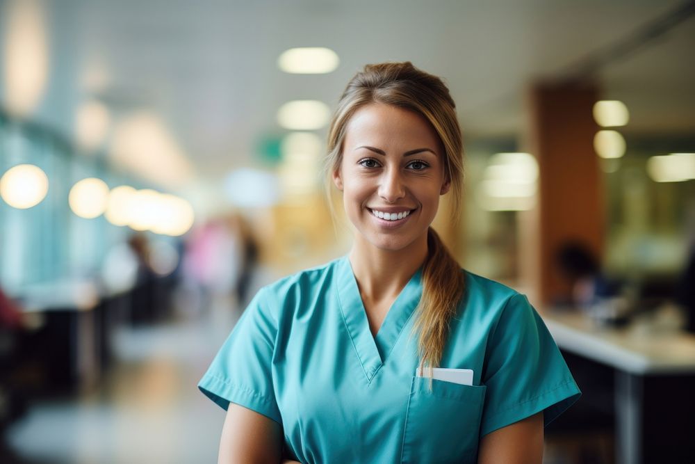 Hospital standing smiling nurse. AI generated Image by rawpixel.