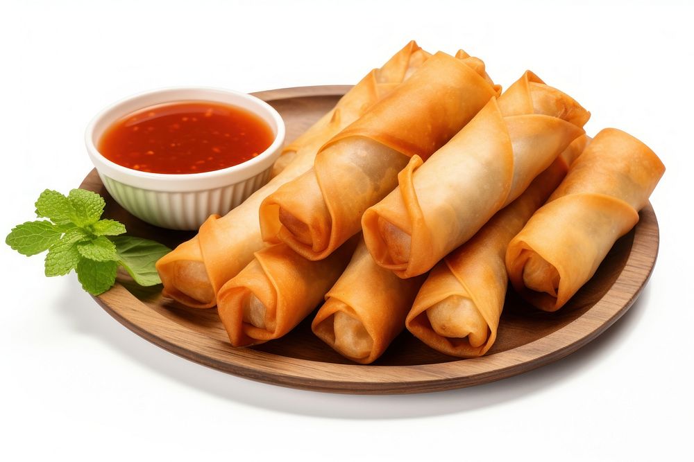 Springrolls ketchup food meal. AI generated Image by rawpixel.