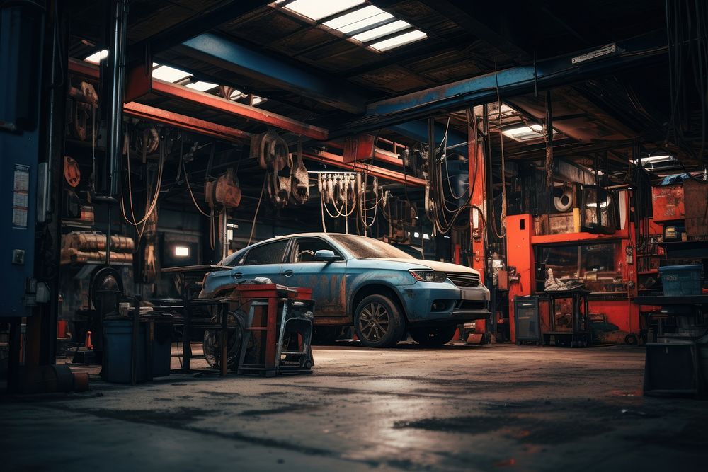 Auto repair shop architecture vehicle car. AI generated Image by rawpixel.