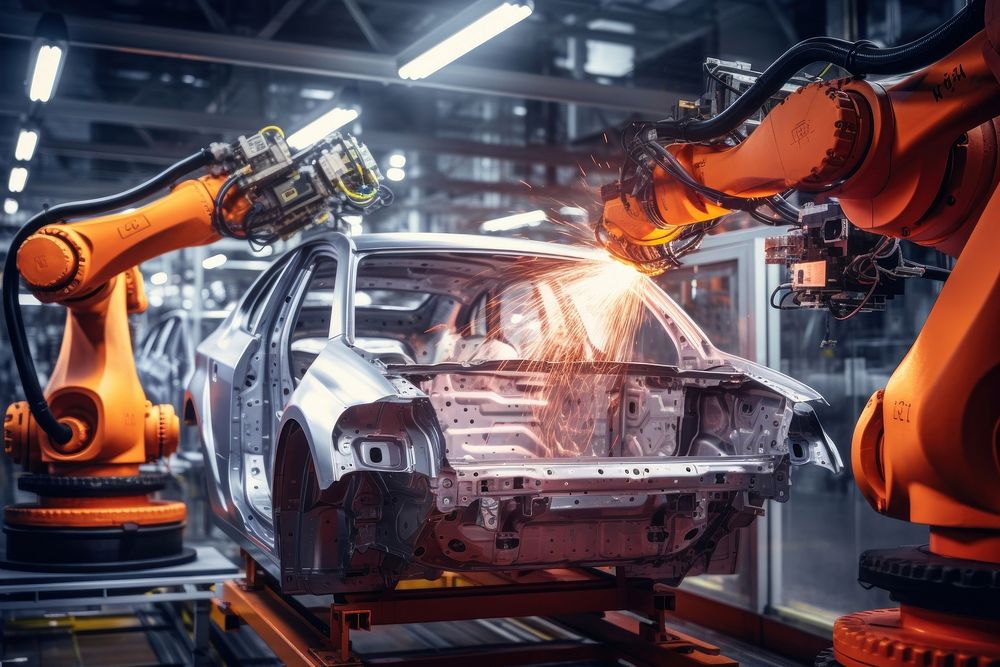 Car Factory manufacturing vehicle factory. AI generated Image by rawpixel.