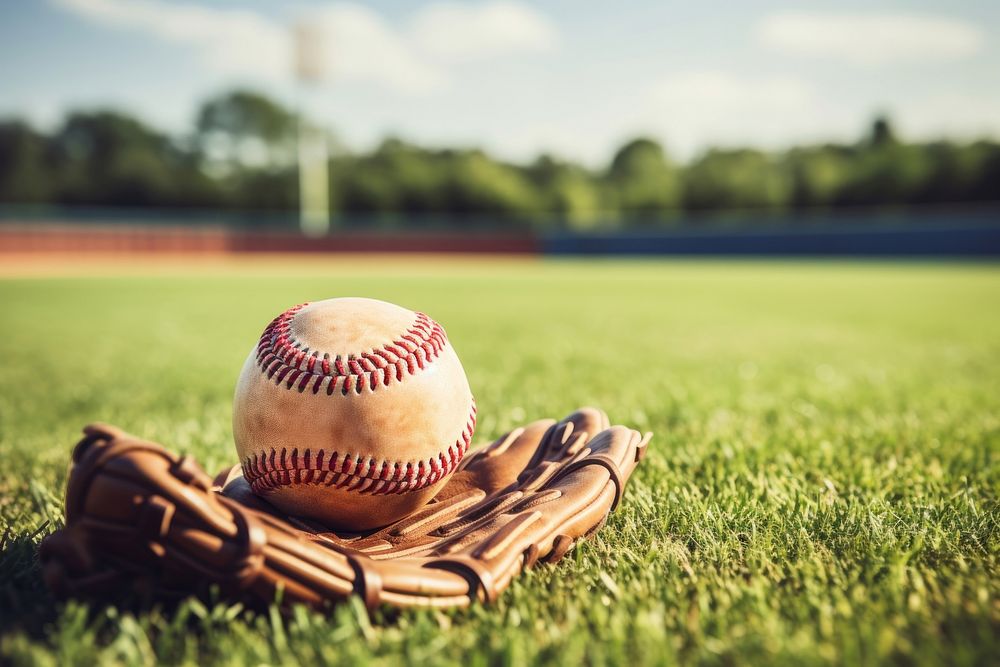 Baseball glove baseball grass sports. AI generated Image by rawpixel.