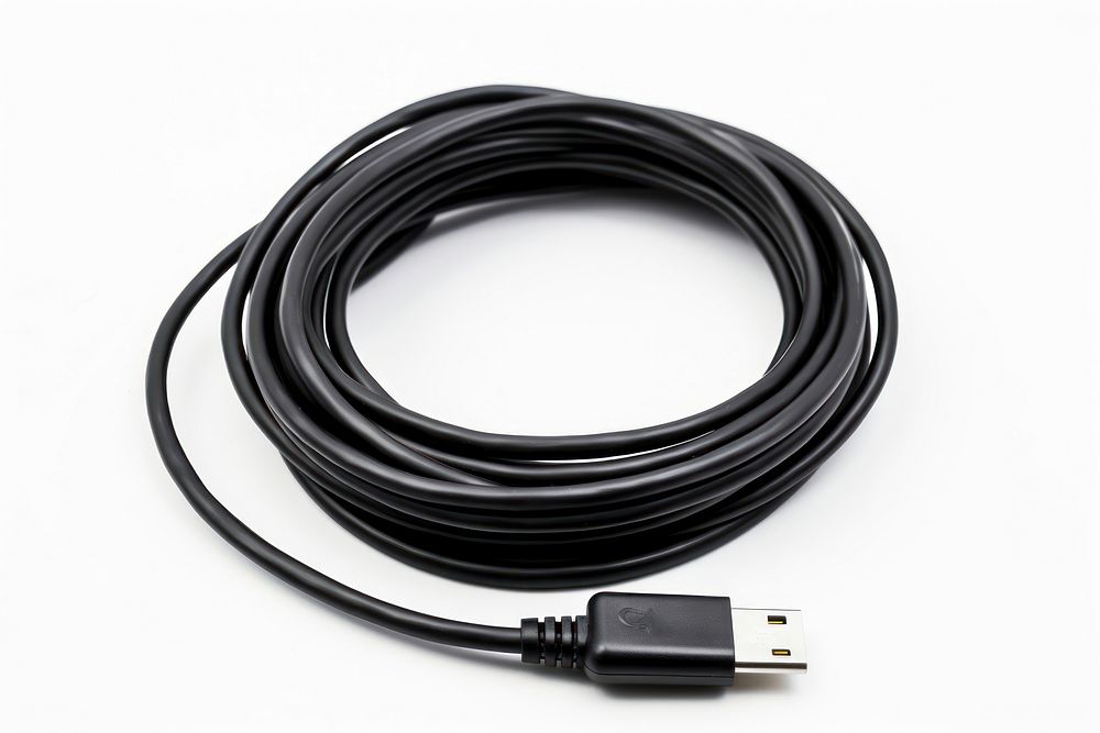 Black usb cable white background electricity electronics. AI generated Image by rawpixel.