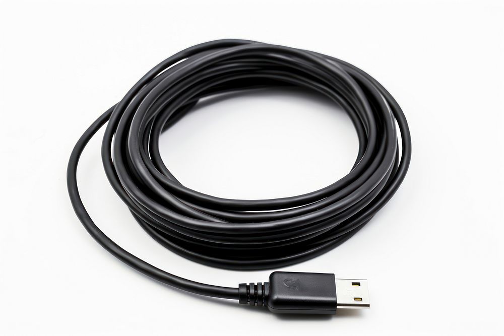 Black usb cable white background electricity electronics. 
