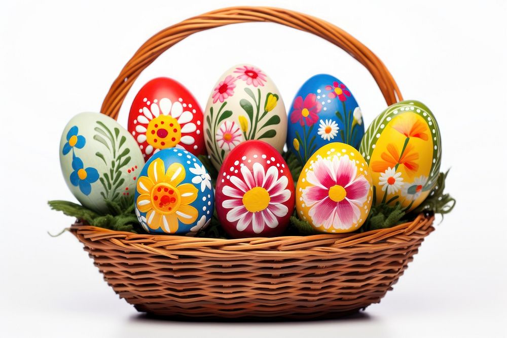 Easter eggs painted basket easter flower. AI generated Image by rawpixel.