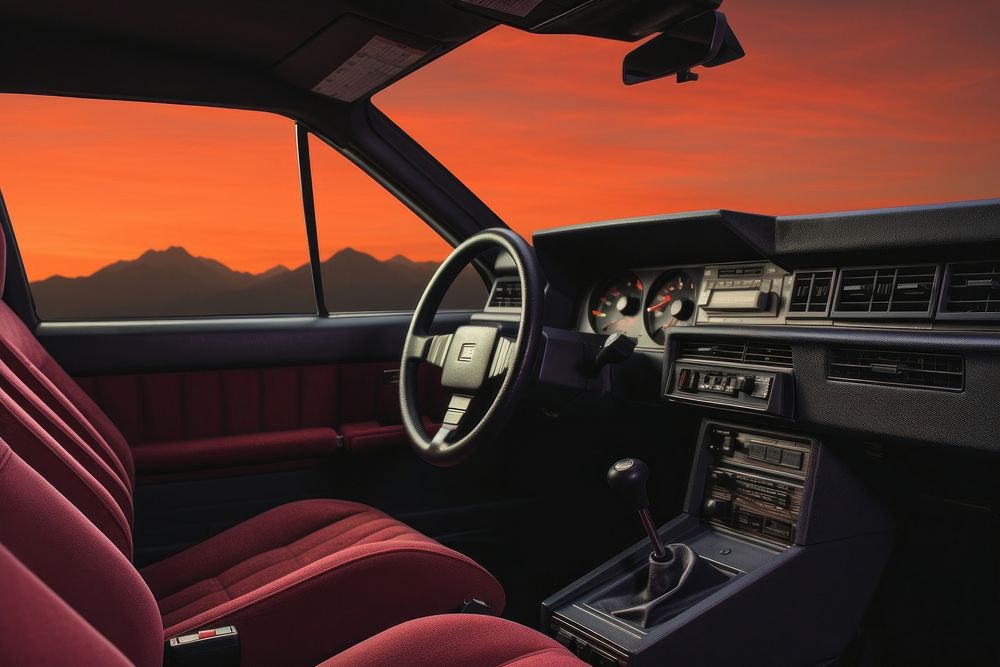 Retro Car Interior car vehicle wheel. AI generated Image by rawpixel.