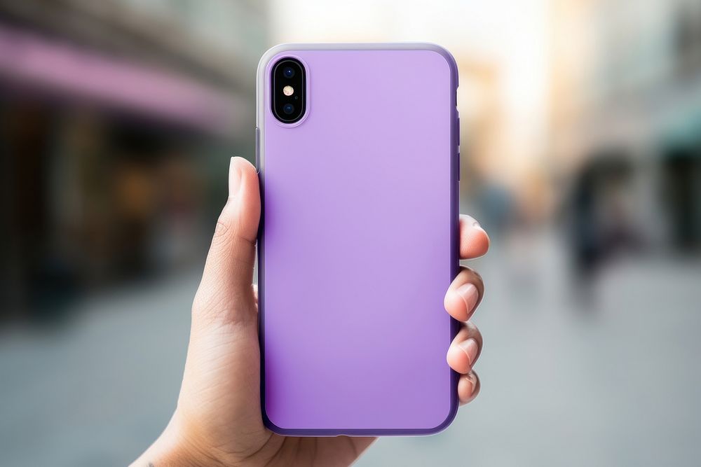 Clear phone case holding purple hand. AI generated Image by rawpixel.