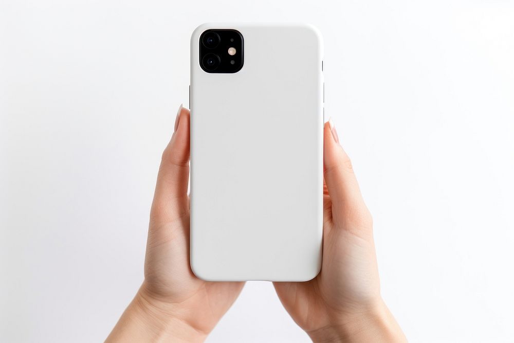 White case phone hand white background. AI generated Image by rawpixel.