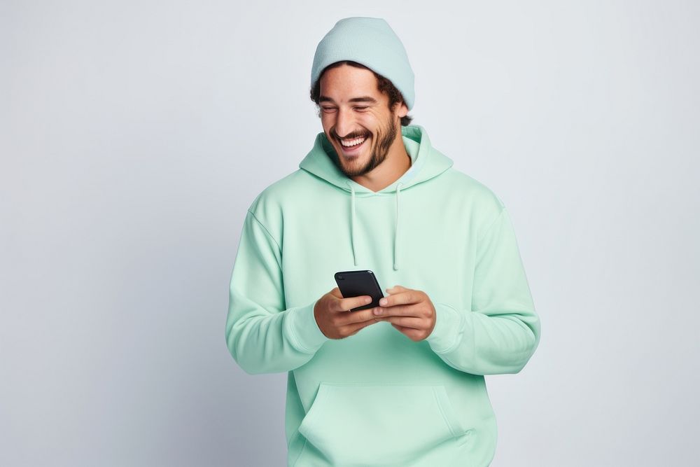 Phone case portrait sweatshirt laughing. AI generated Image by rawpixel.