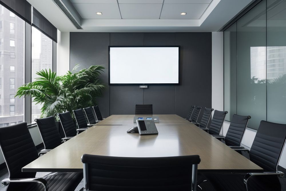 Blank tv screen office room furniture. 