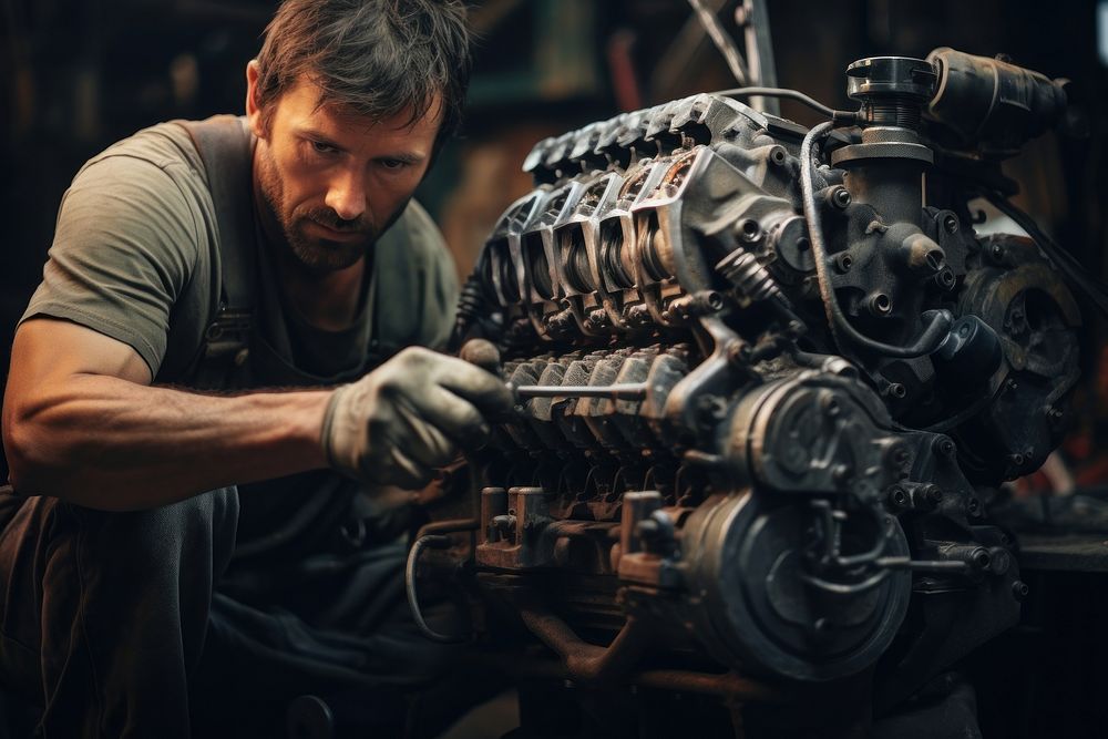 Truck engine factory adult man. AI generated Image by rawpixel.