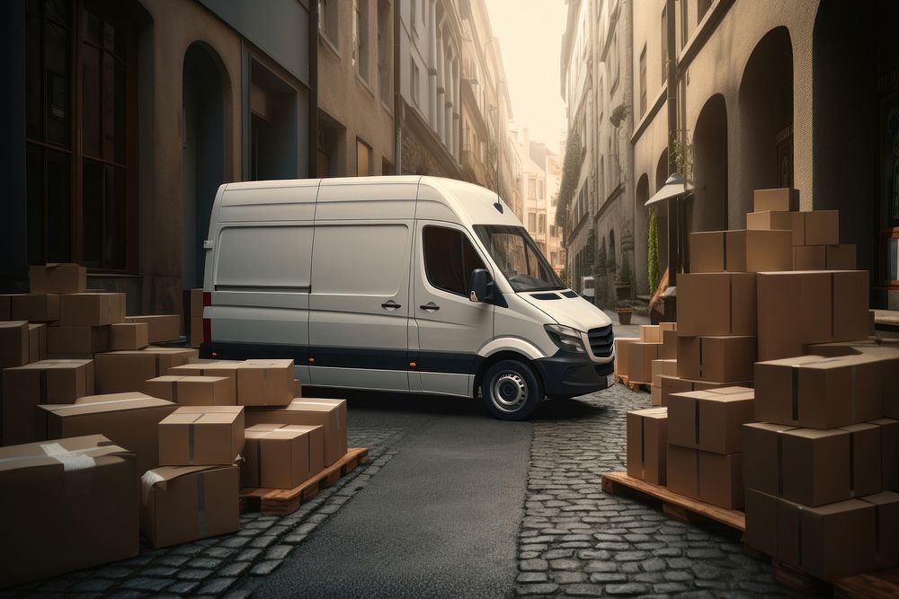 Delivery vans box cardboard vehicle. AI generated Image by rawpixel.