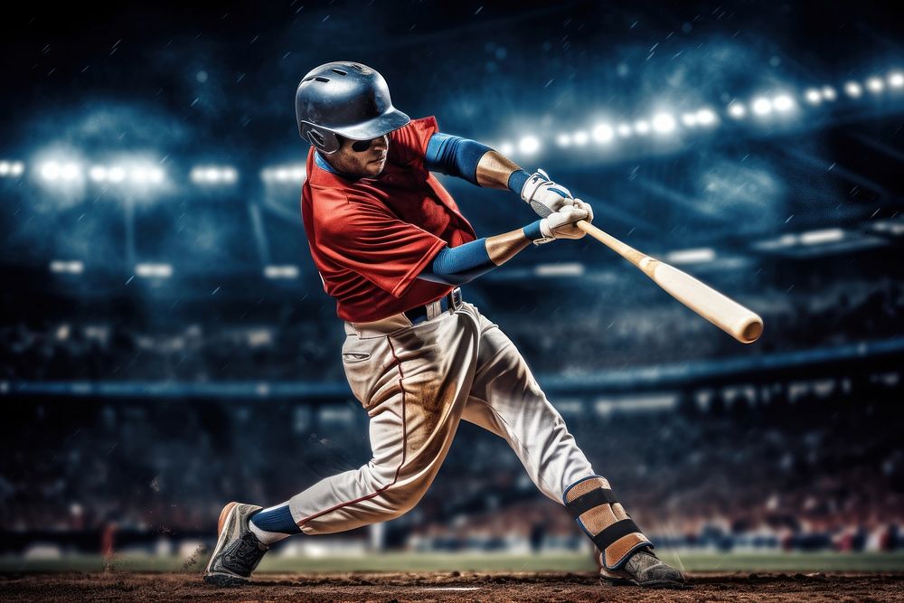 Baseball player swing softball stadium helmet. AI generated Image by rawpixel.