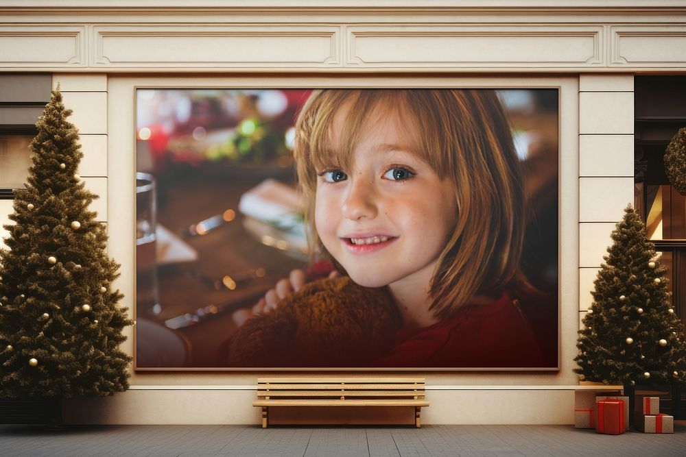 Billboard sign, little girl smiling photo