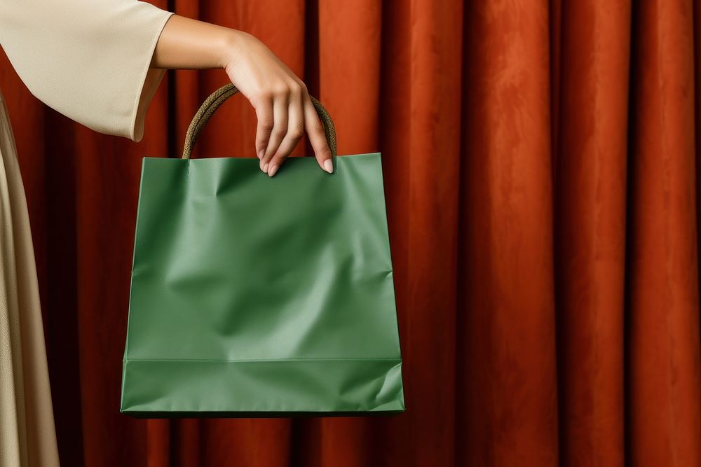 Paper bag handbag curtain green. AI generated Image by rawpixel.