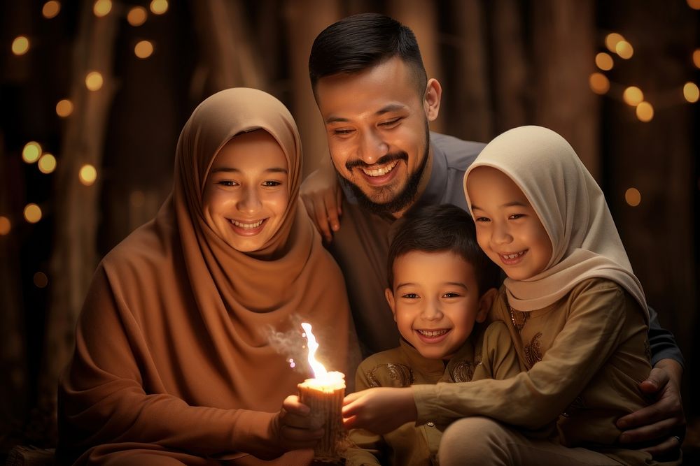 Happy muslim family father adult child. AI generated Image by rawpixel.