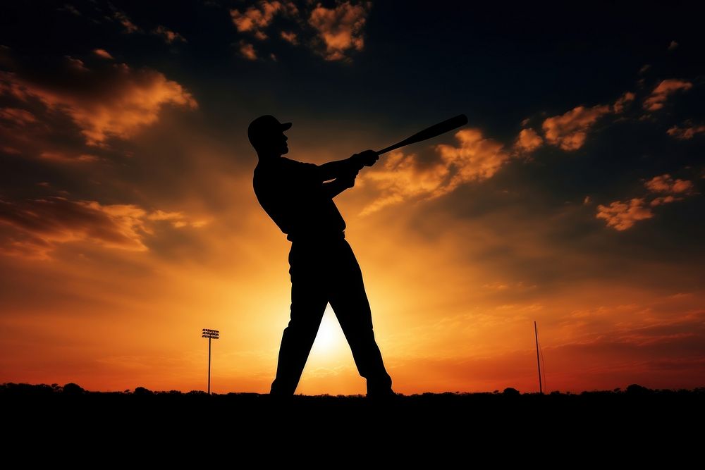 Baseball player adult backlighting silhouette. AI generated Image by rawpixel.