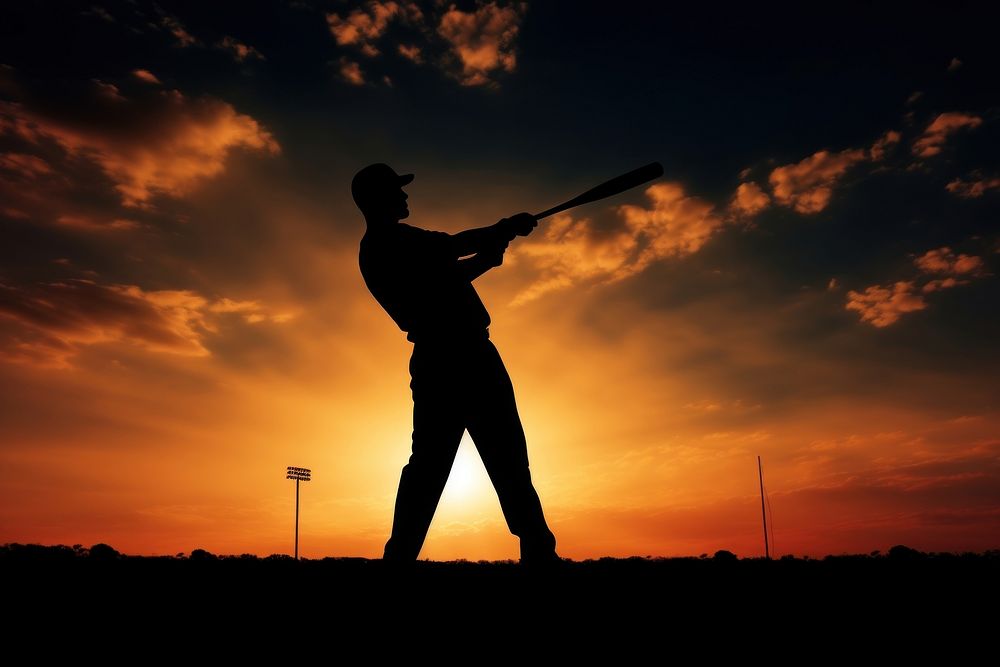 Baseball player adult backlighting silhouette. 