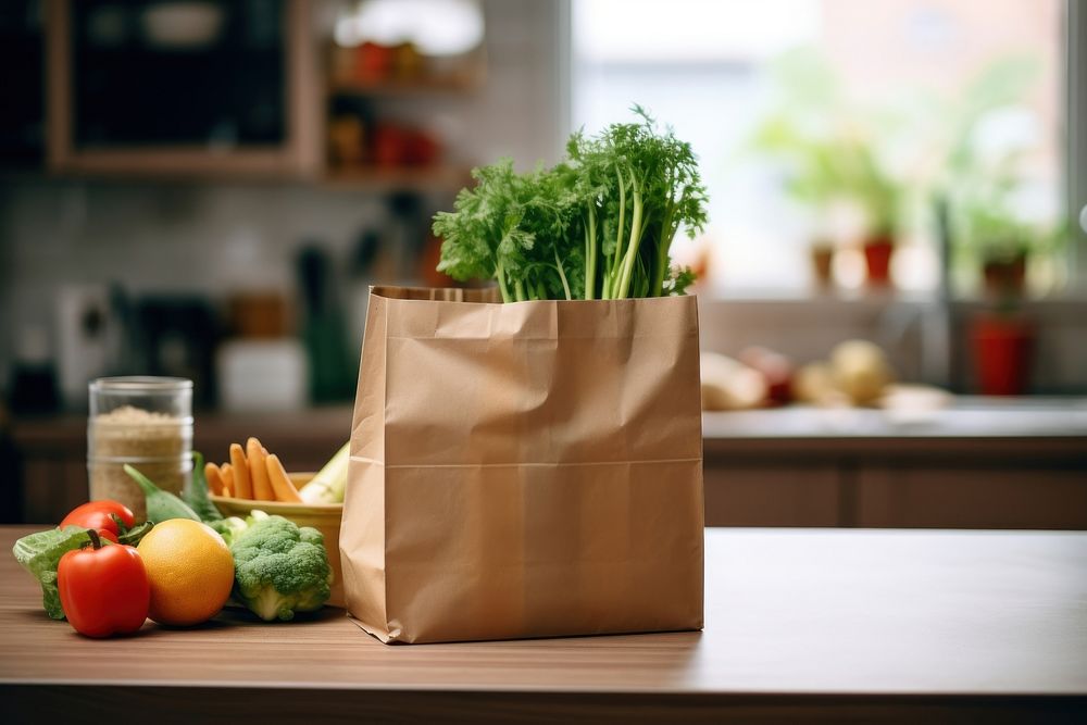 Paper grocery bag food kitchen accessories. AI generated Image by rawpixel.