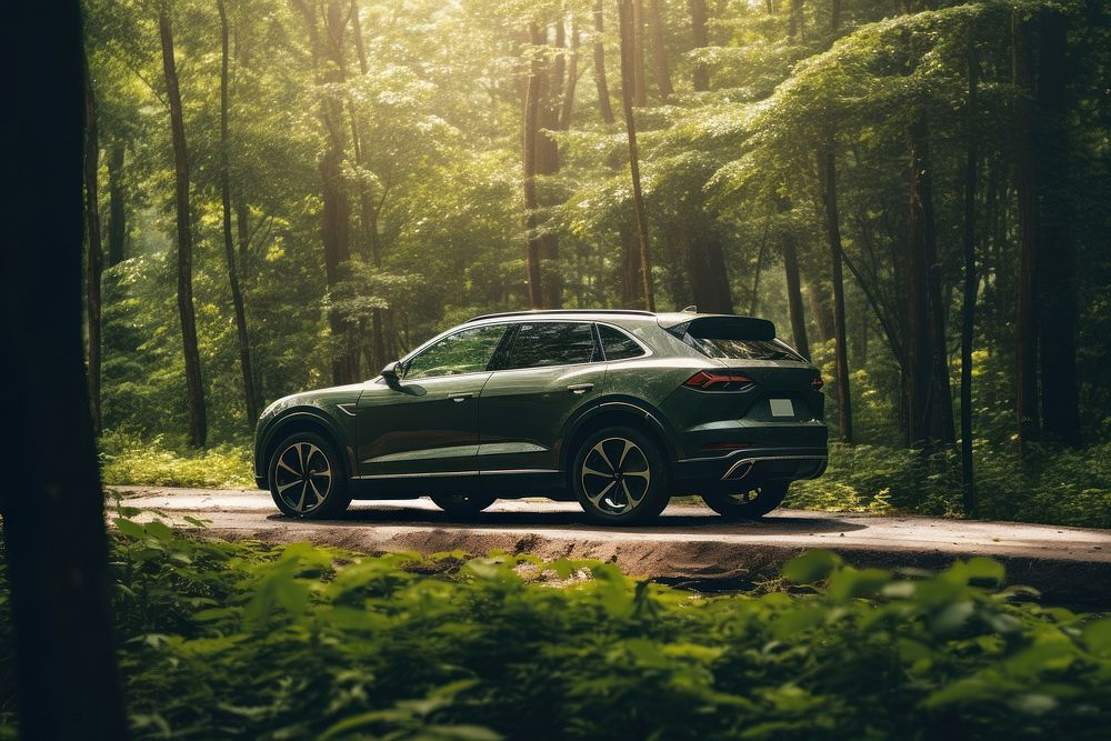 SUV car vehicle forest. AI generated Image by rawpixel.