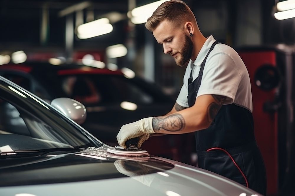 Car service worker vehicle adult male. 