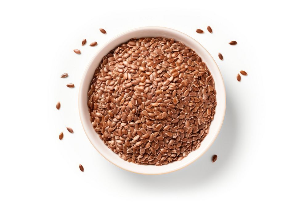 Flax seeds food bowl white background. AI generated Image by rawpixel.