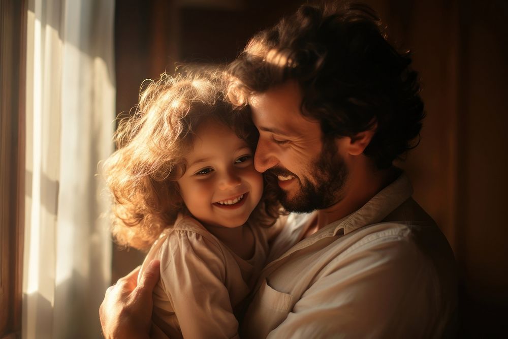 Happy family portrait hugging father. AI generated Image by rawpixel.