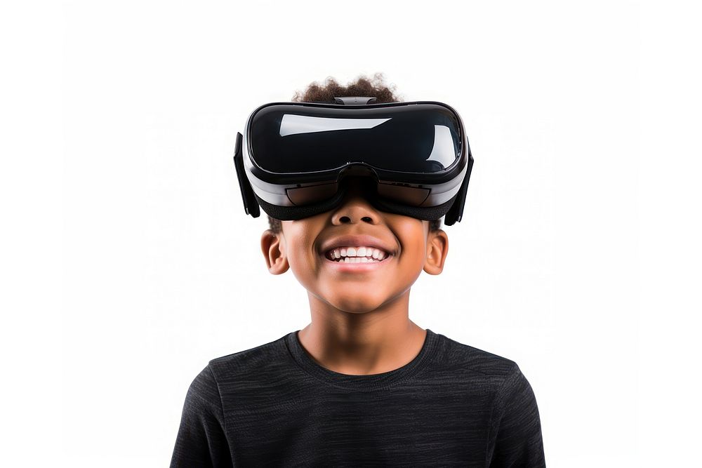Kid wearing vr white background accessories technology. AI generated Image by rawpixel.