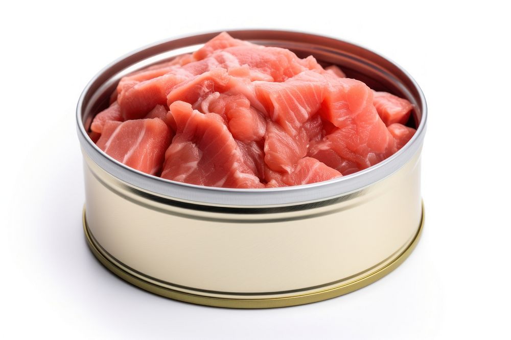 Tuna canned meat food white background. 