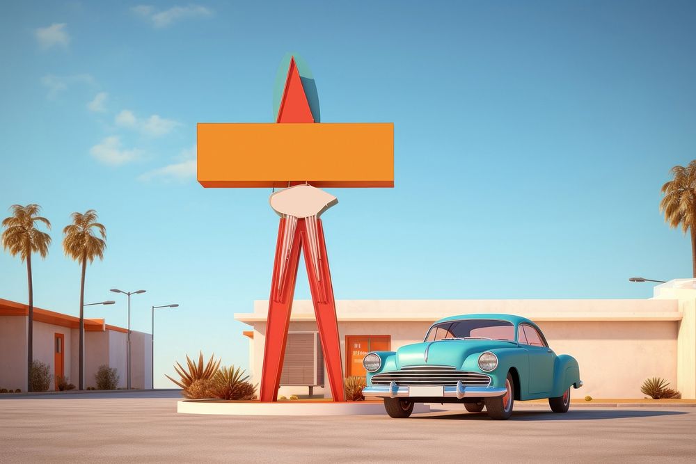 A motel sign car architecture vehicle. AI generated Image by rawpixel.