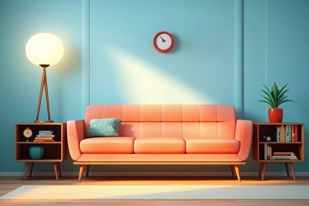 A retro living room architecture furniture lamp. AI generated Image by rawpixel.