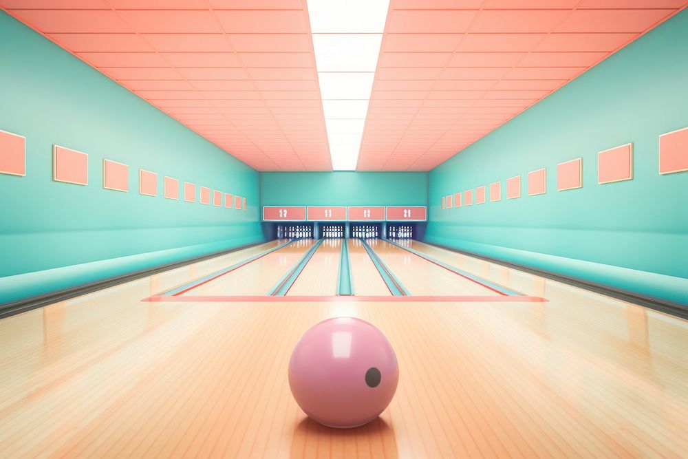 An empty bowling alley a retro style architecture illuminated exercising. 