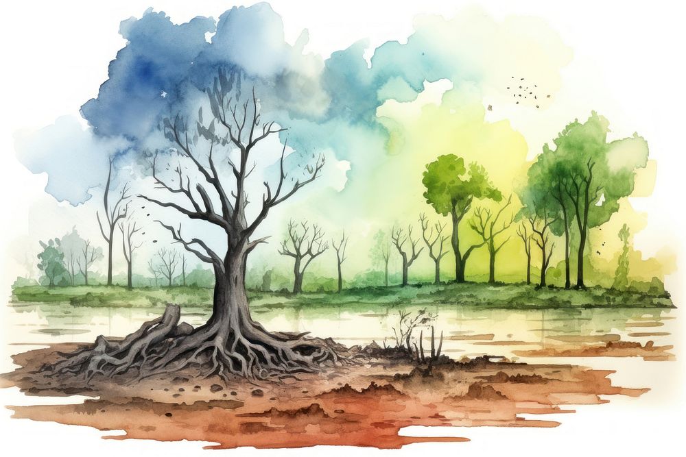 Climate change landscape outdoors painting. AI generated Image by rawpixel.