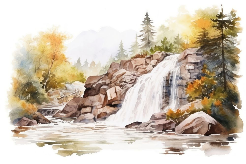 Waterfall wilderness outdoors painting. AI generated Image by rawpixel.
