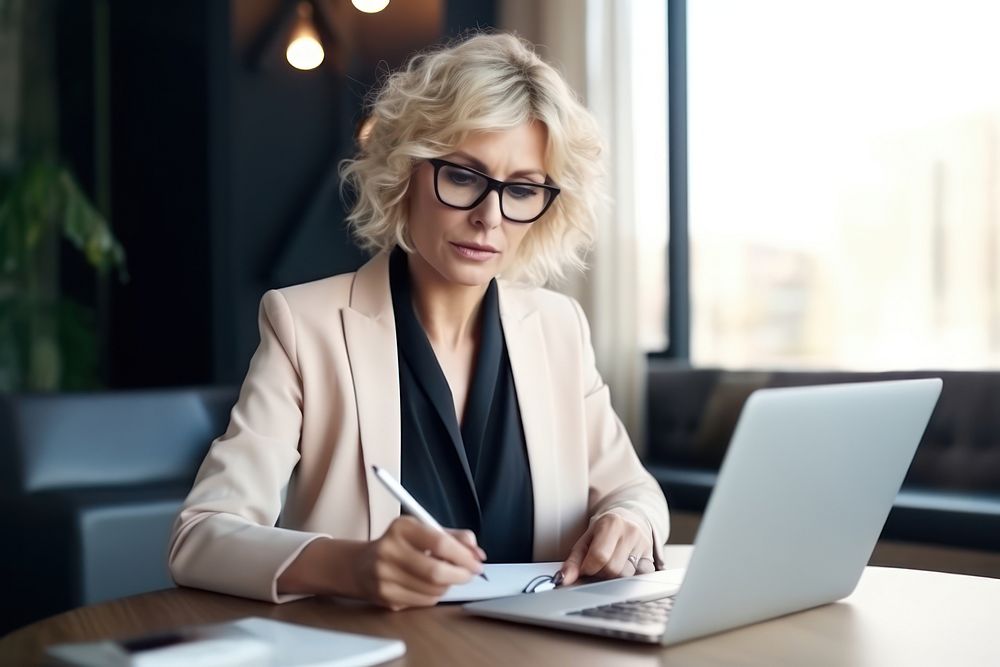 Lawyer working computer glasses writing. AI generated Image by rawpixel.