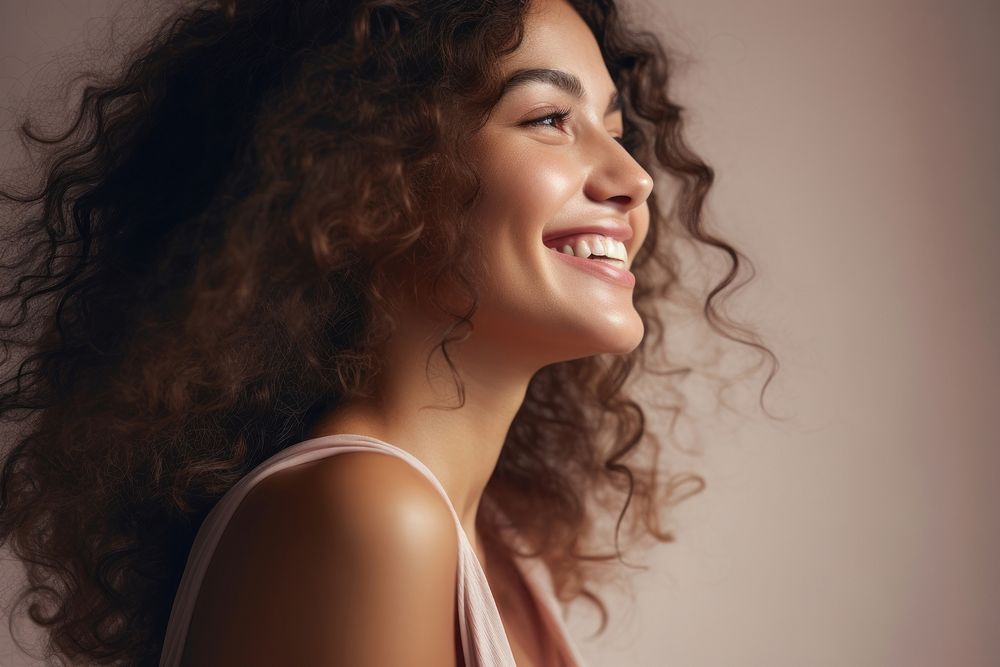 Laughing smiling adult smile. 