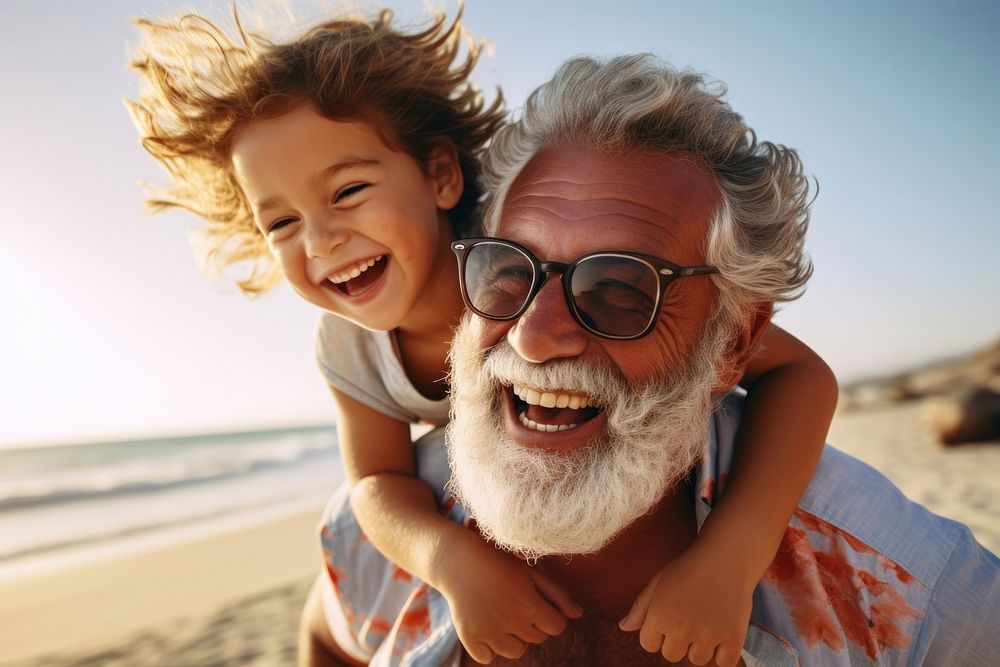 Beach grandchild cheerful laughing. AI generated Image by rawpixel.