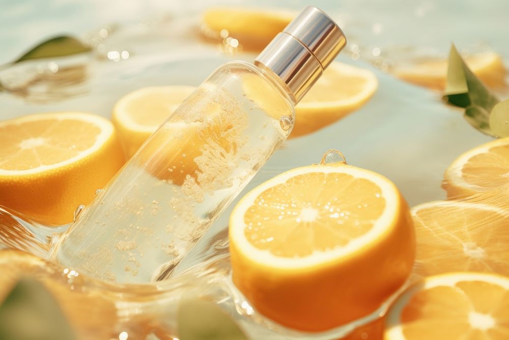 Skincare bottle in lemon slices. AI generated Image by rawpixel.