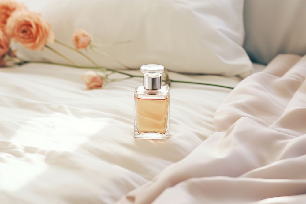 Cosmetics perfume bottle textile. AI generated Image by rawpixel.