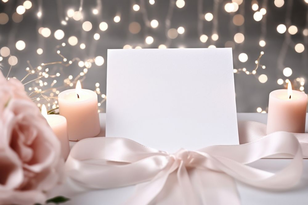 Invitation card lighting candle flower. AI generated Image by rawpixel.