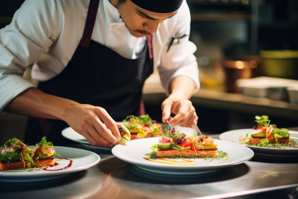 Food plates dish concentration restaurant. 