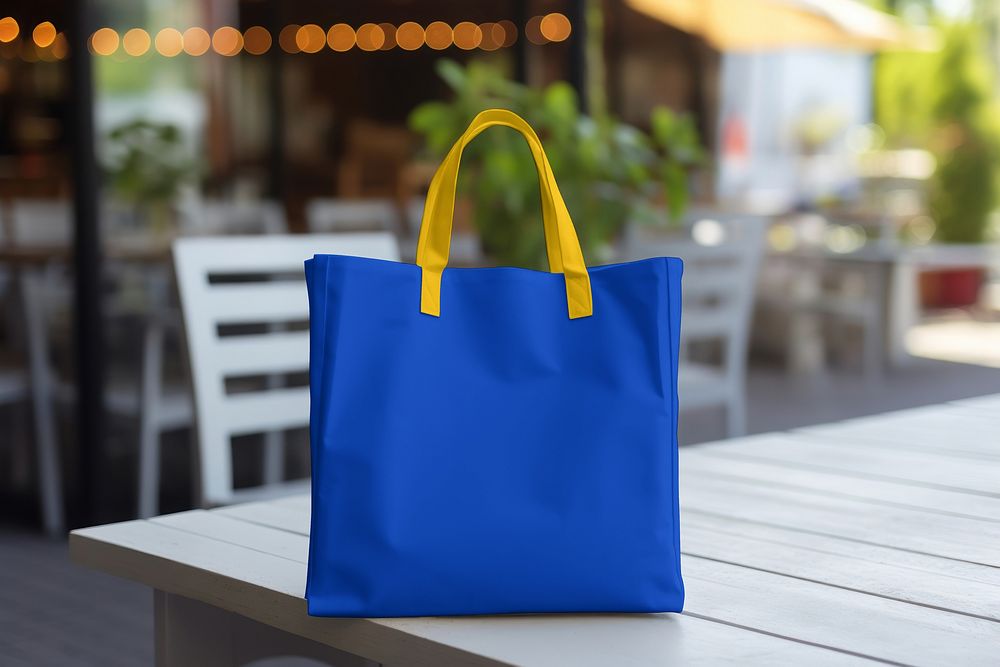 Blue and yellow fabric handbag, design resource