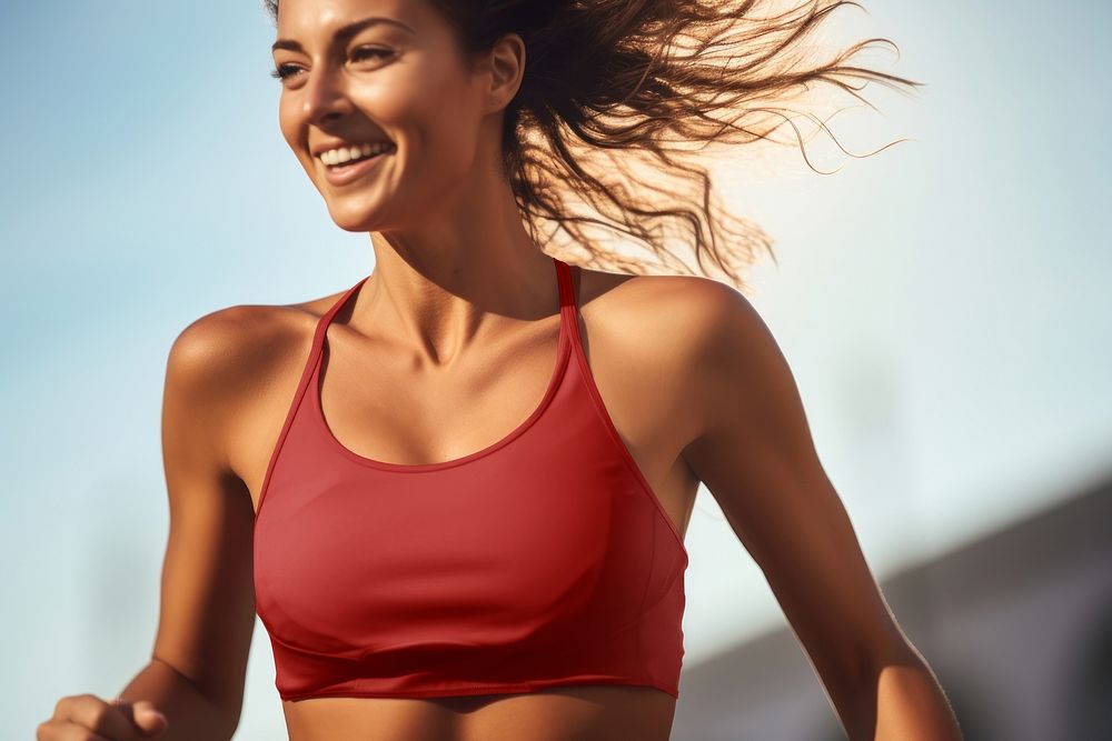 Red sports bra, women's active wear